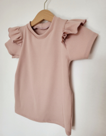 Ruffle top - rib nude roze