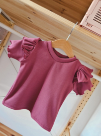 Ruffle top - rib framboos