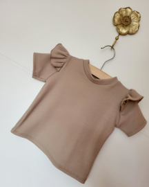 Ruffle top - rib donker beige