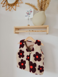 Teddy gilet bordeaux bloemen