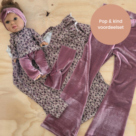 Voordeelset: pop & kind kledingset velvet roze