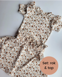 Combi deal: Top & rok - bruin bloemetjes