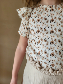 Ruffle top - rib bruin bloemetjes