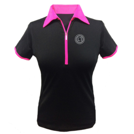 Damen Golfpolo "Titania" Schwartz mit Roza Kragen - design Swarovski LLsport Logo