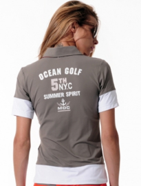 Dames polo MDC Meryl - 1/2 mouw - kleur Taupe/Roodoranje/Wit