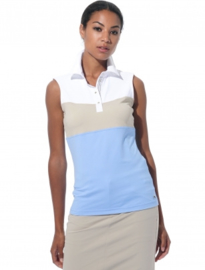 Dames polo MDC Meryl - mouwloos -Licht blauw/Wit/Licht taupe