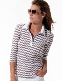 Dames polo MDC Meryl Print - 3/4 mouw - kleur Taupe/Wit