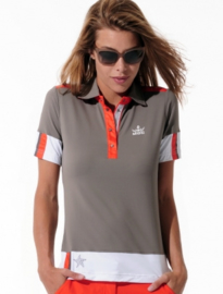 Dames polo MDC Meryl - 1/2 mouw - kleur Taupe/Roodoranje/Wit