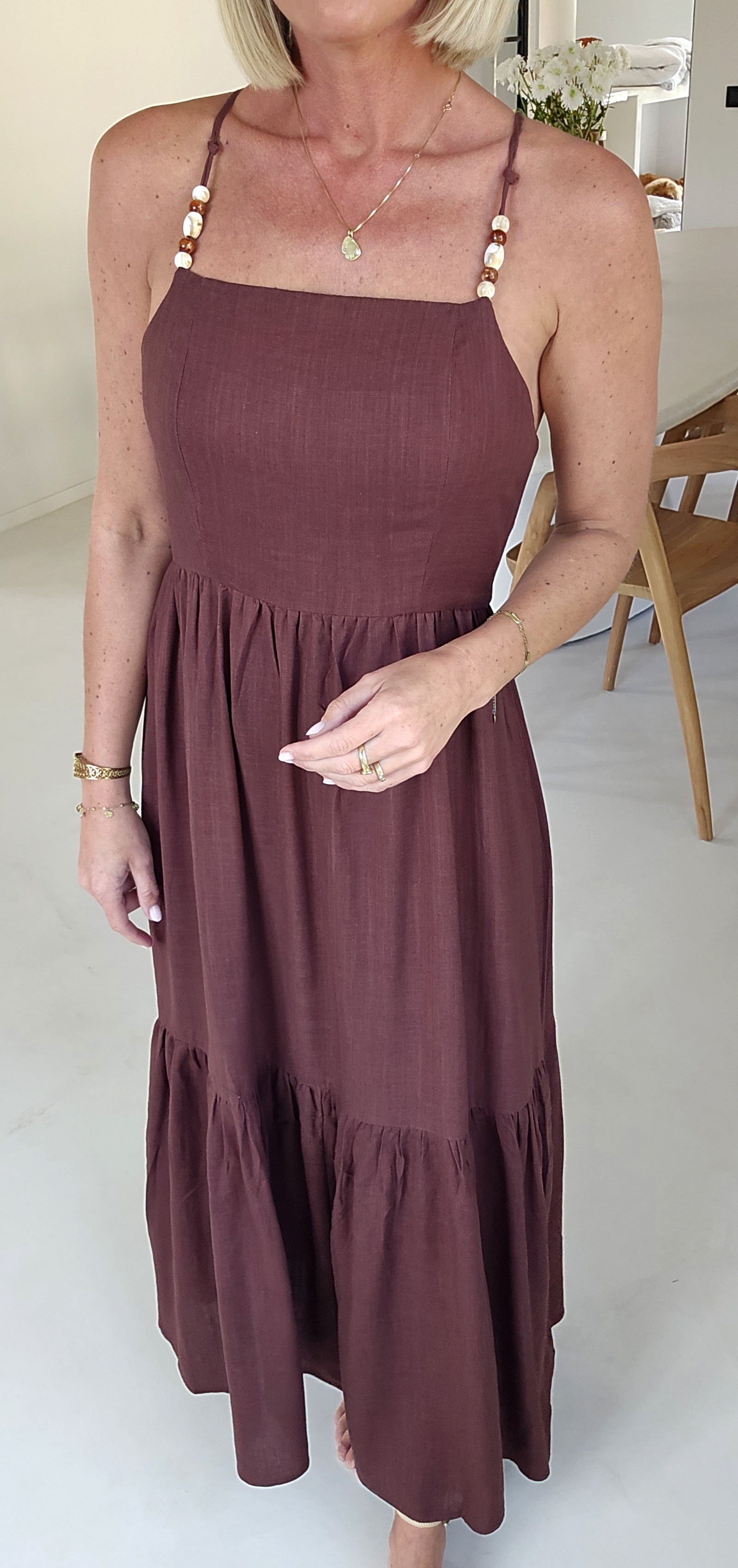LYDIE maxi linen viscose dress chocolate