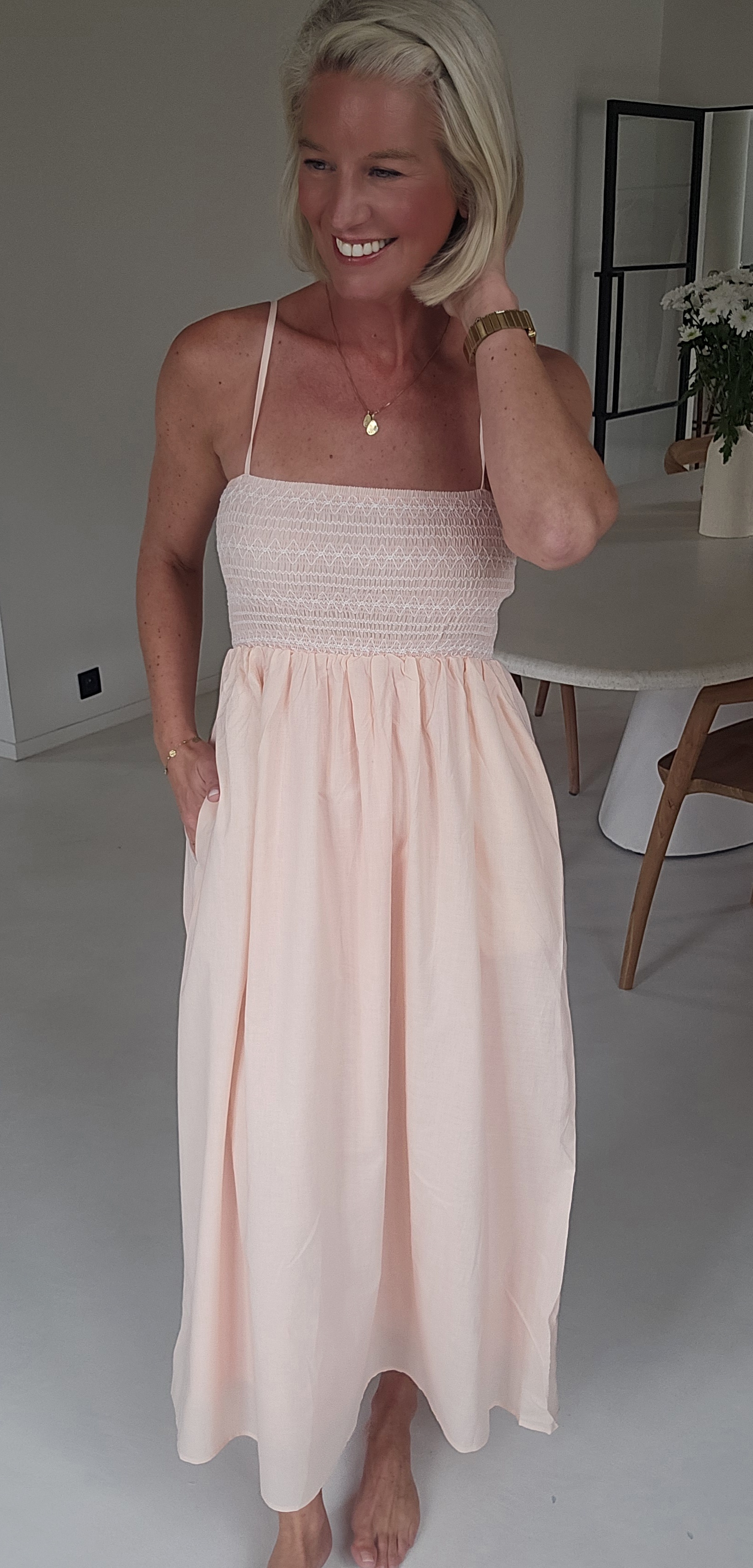 CILIA maxi smock dress soft pink