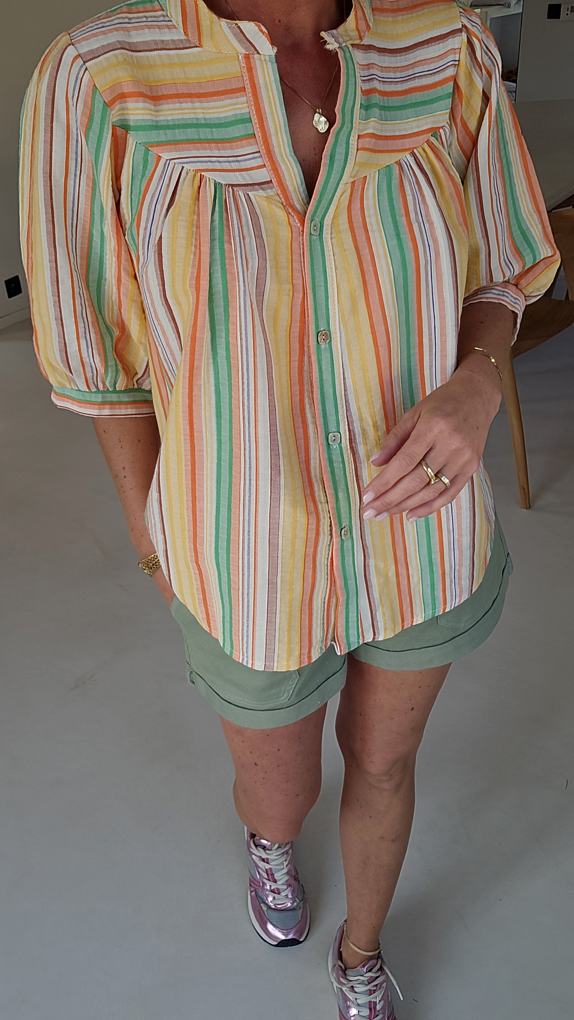 BIEKE cotton striped blouse