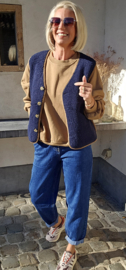 MELIA sleeveless teddy jacket navy and camel