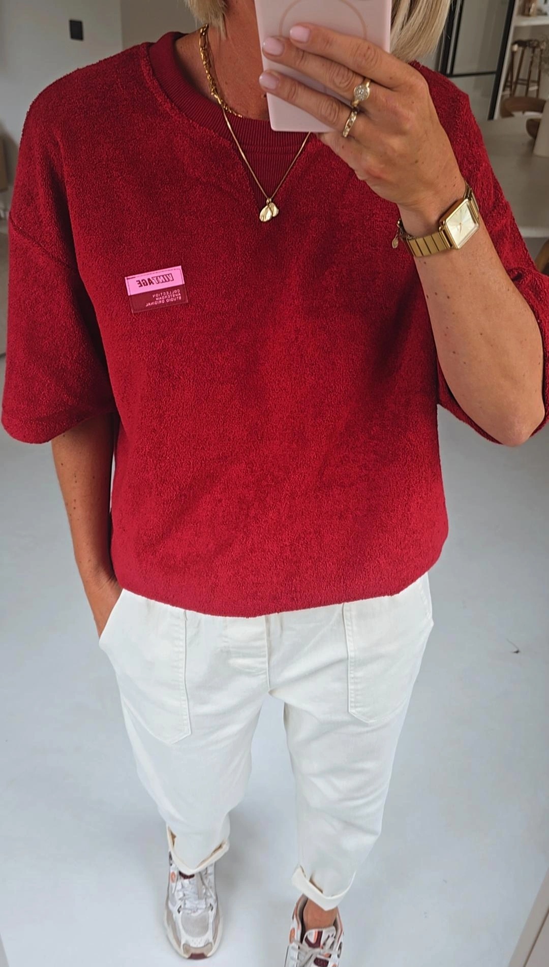 VINTAGE short-sleeved terry sweatshirt burgundy