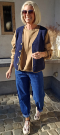 MELIA sleeveless teddy jacket navy and camel