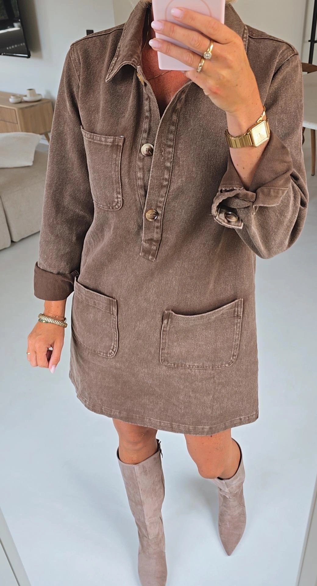 THE PERFECT jeans dress washed chocolat