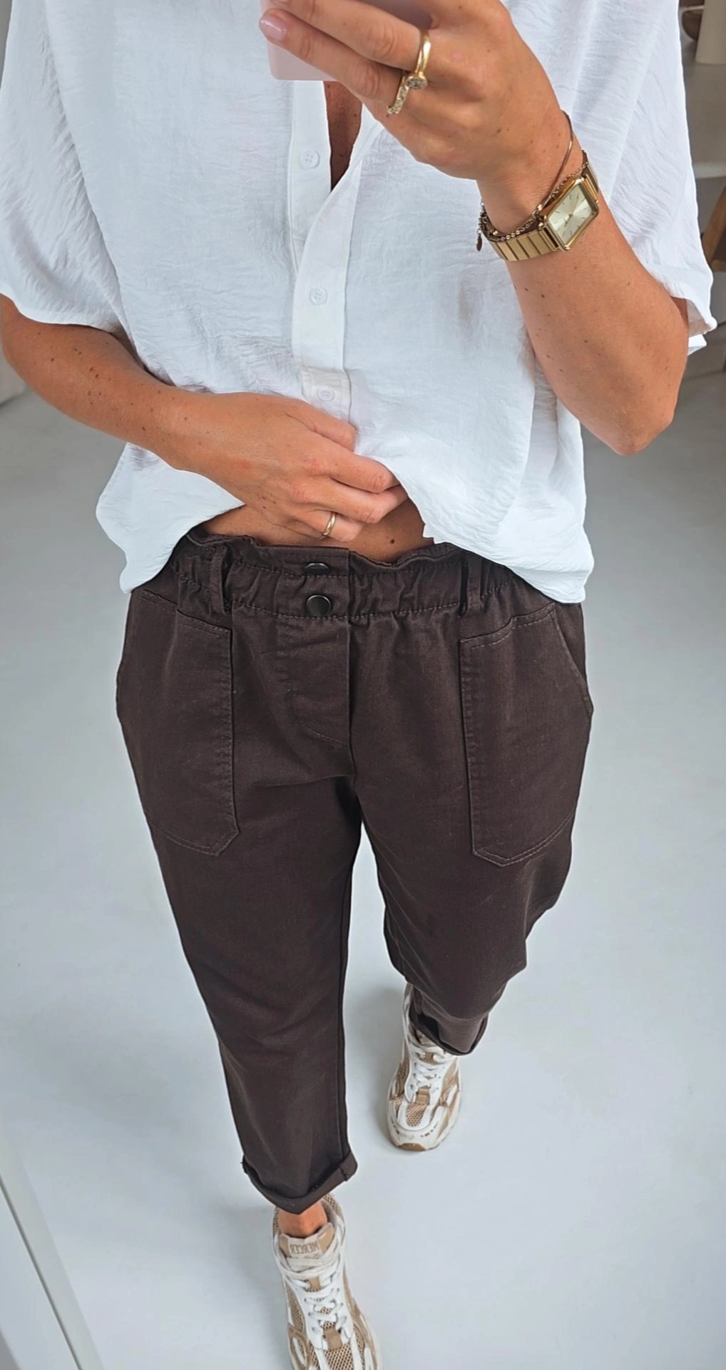 BEVIN cotton paperbag pants chocolat