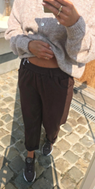 VLORANNE loose cotton pants with belt dark chocolate