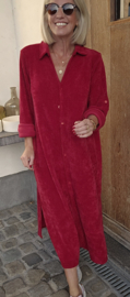 RHEA WINTER soft velvet maxi shirt dress burgundy