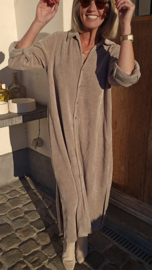 RHEA WINTER soft velvet maxi shirt dress taupe