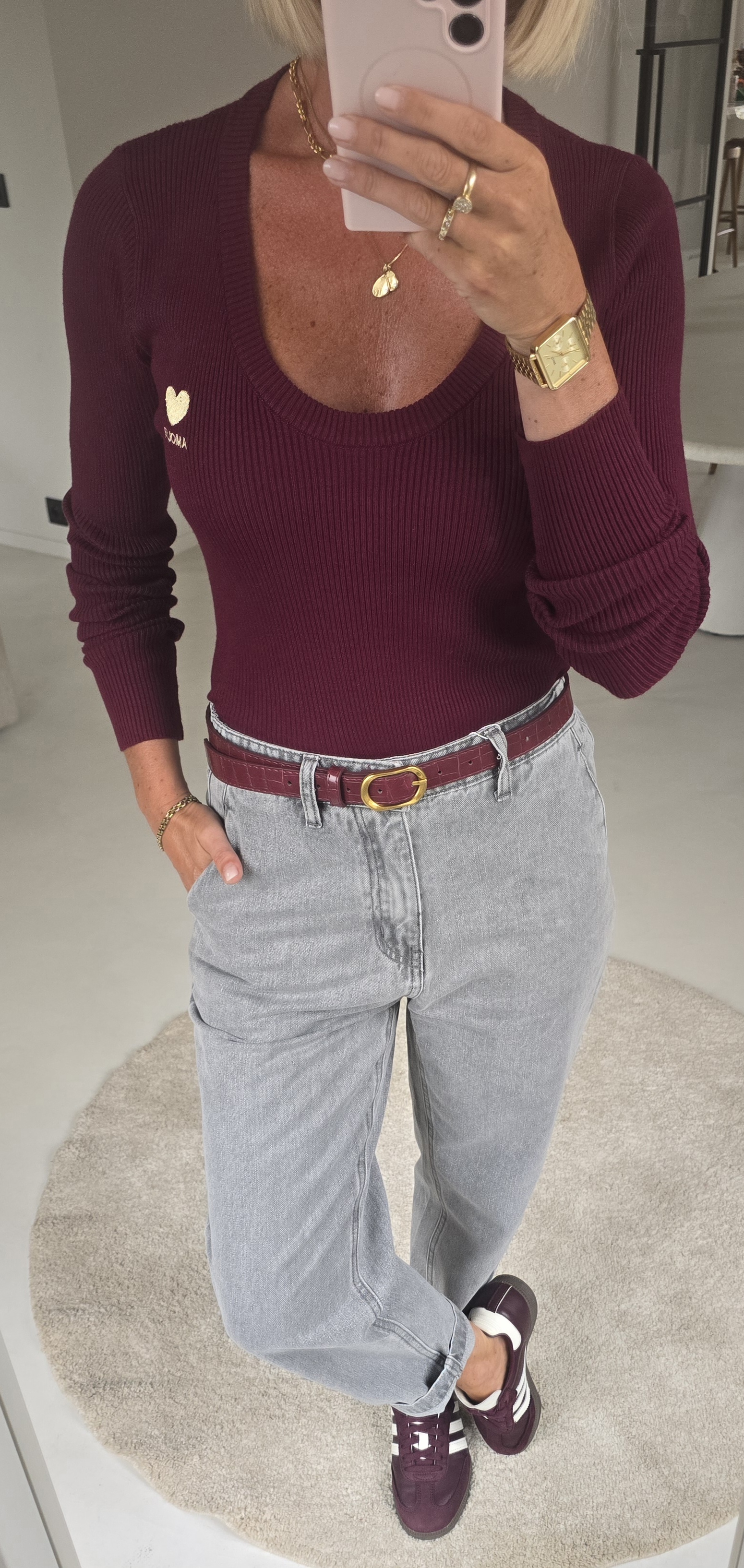 AMOUR warm v-neck longsleeve burgundy
