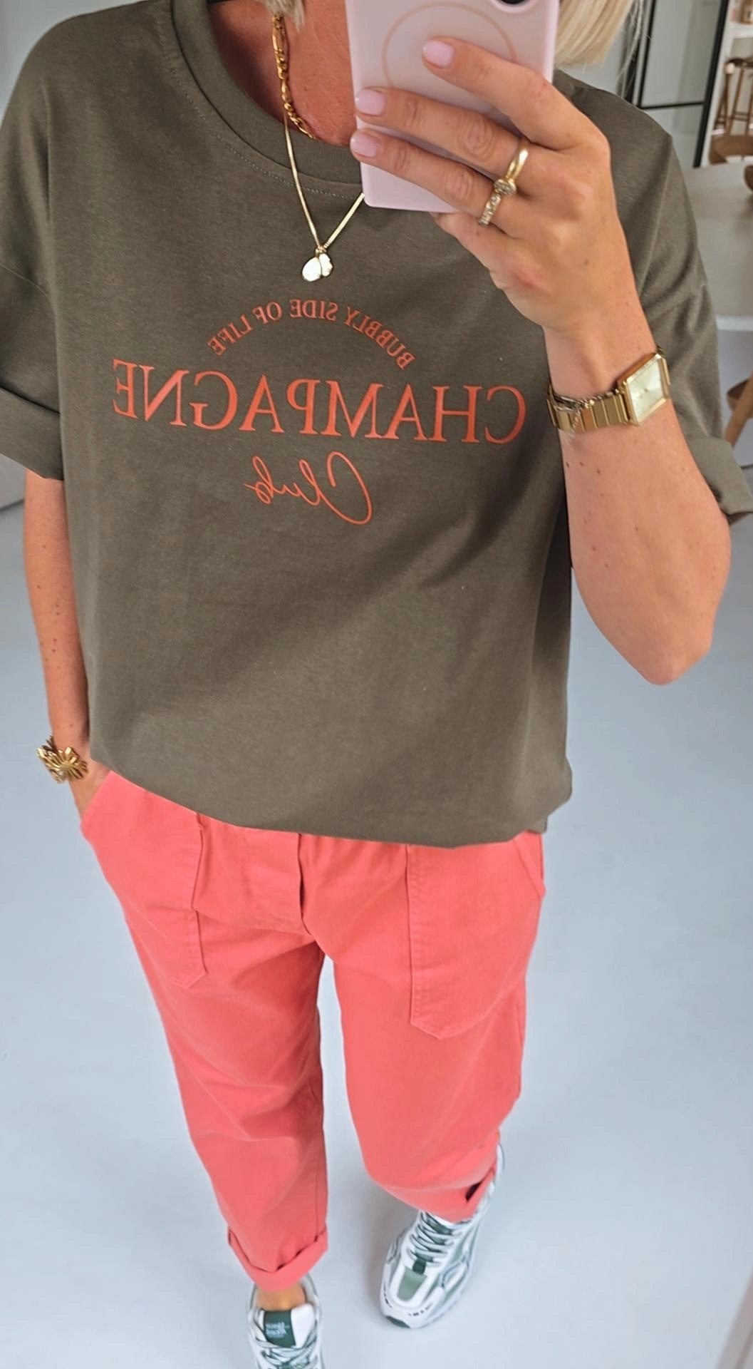 CHAMPAGNE CLUB cotton tee khaki