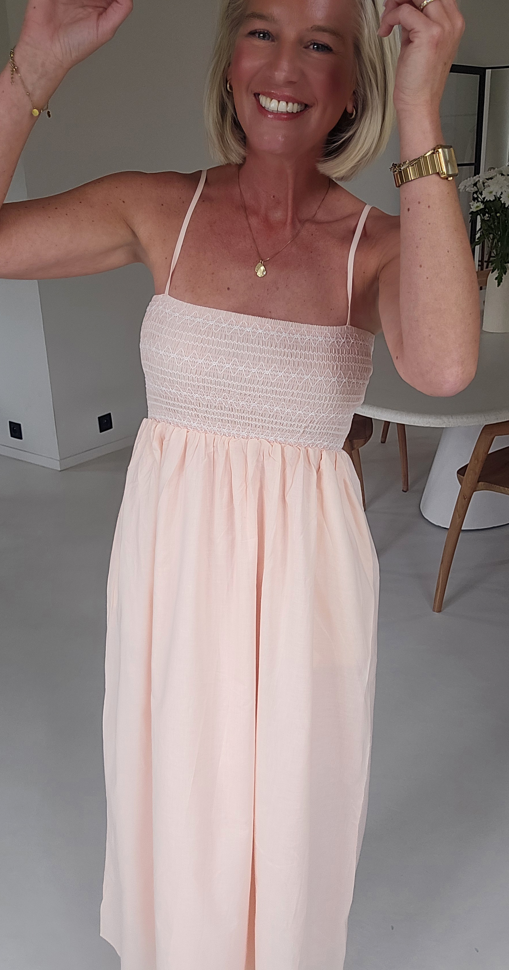 CILIA maxi smock dress soft pink
