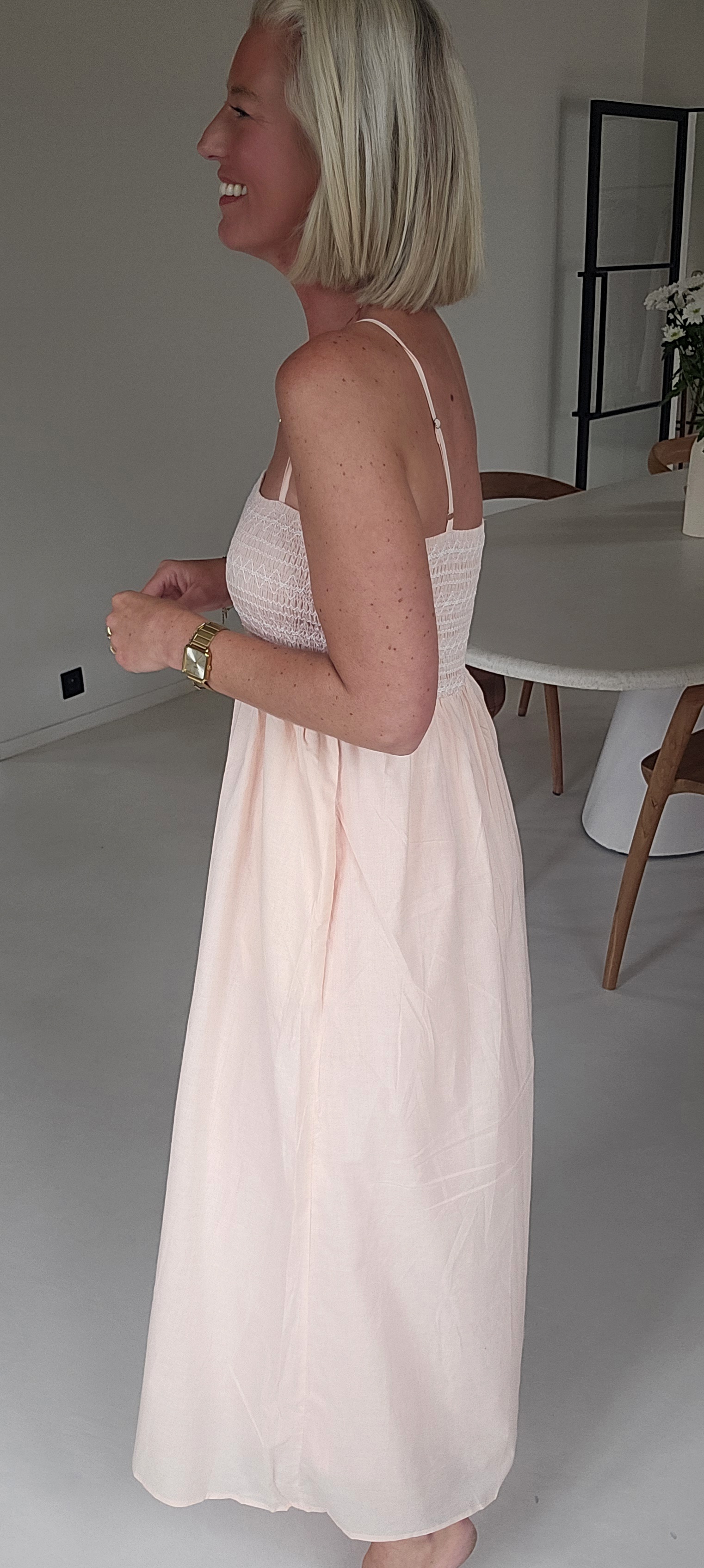 CILIA maxi smock dress soft pink