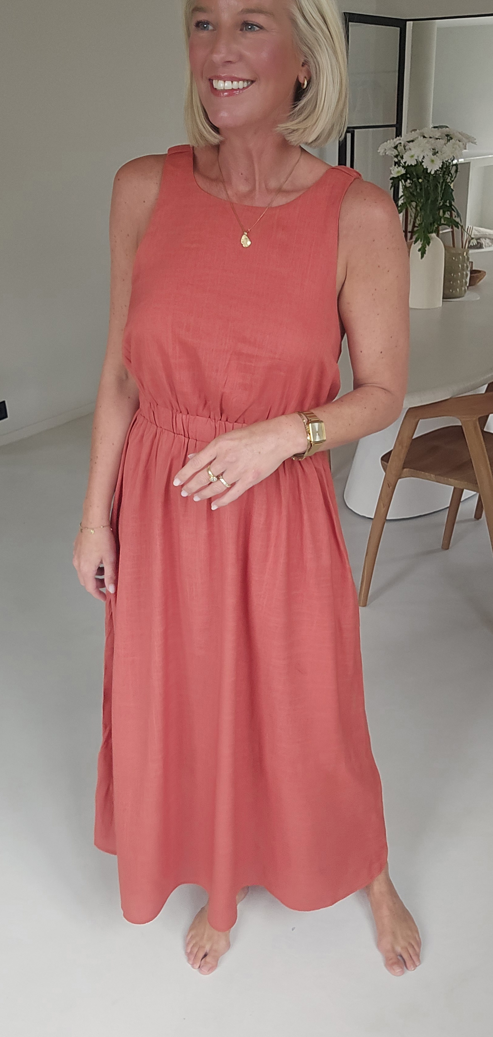 LIVIA maxi viscose linen dress terracotta