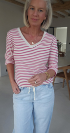 SOPHIA striped v-neck longsleeve fuschia