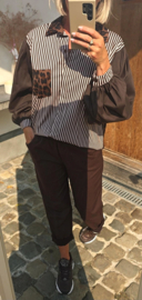 NINI oversized cotton striped shirt choco