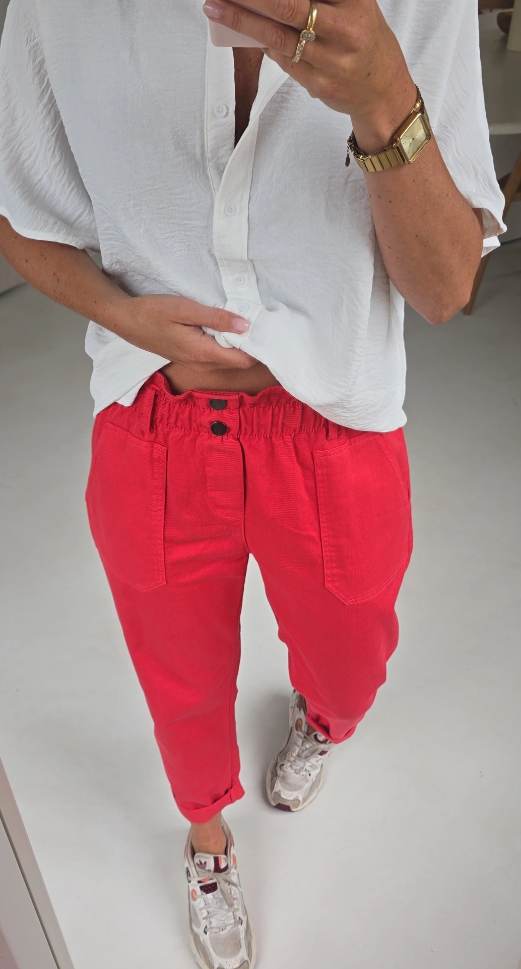BEVIN cotton paperbag pants coral