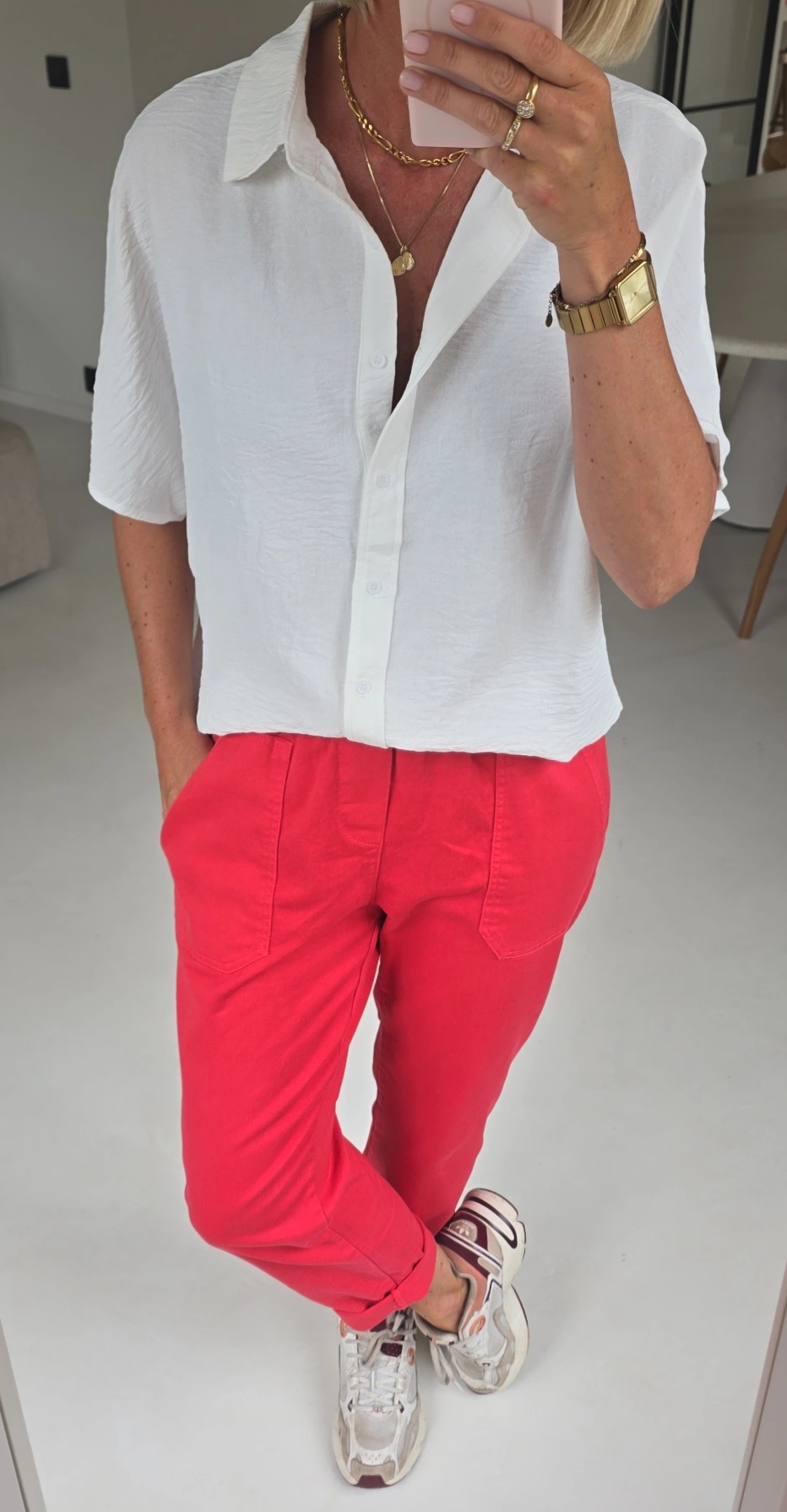 BEVIN cotton paperbag pants coral
