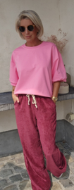 RINA soft velvet wide leg jogger pants burgundy