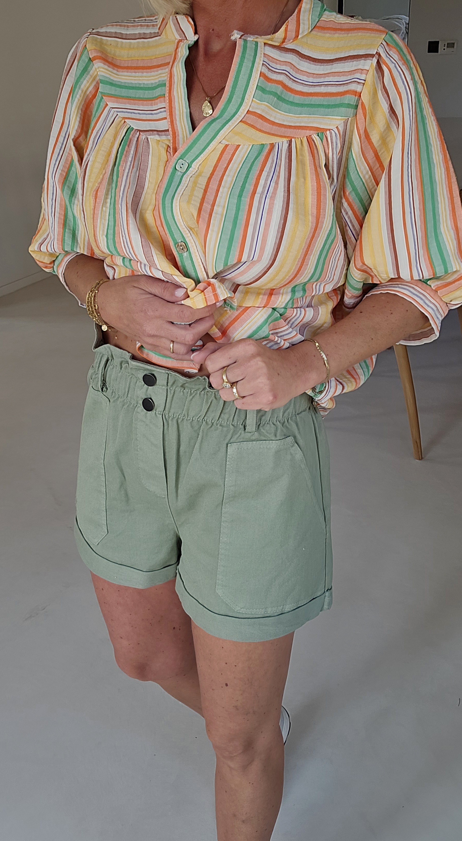 BEVIN cotton paperbag short khaki