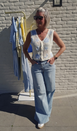 MOON AND STARS crochet cardigan blue