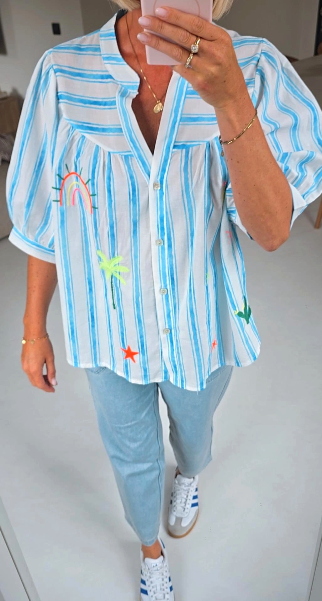 BILLIE striped cotton blouse fresh blue