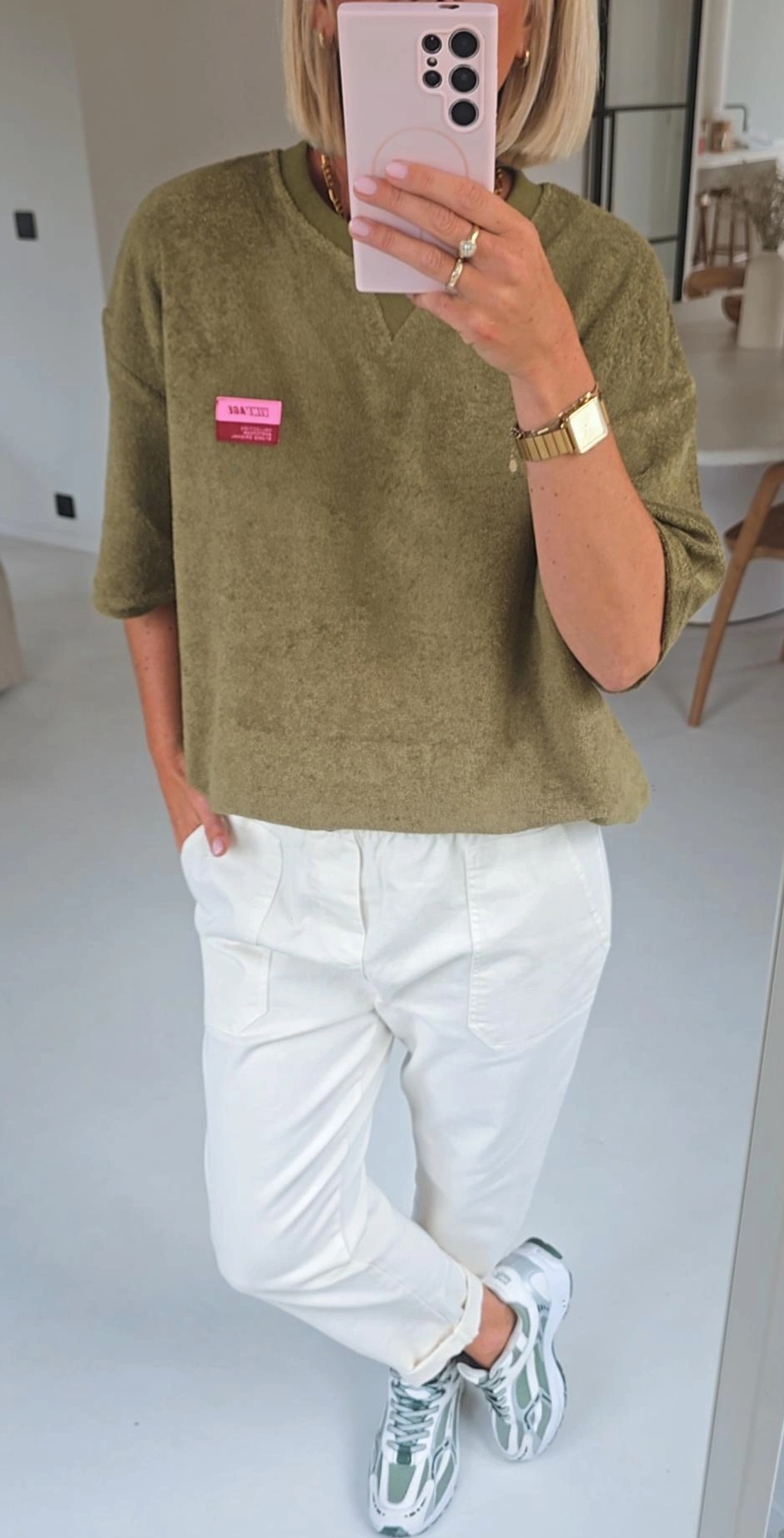 VINTAGE short-sleeved terry sweatshirt khaki