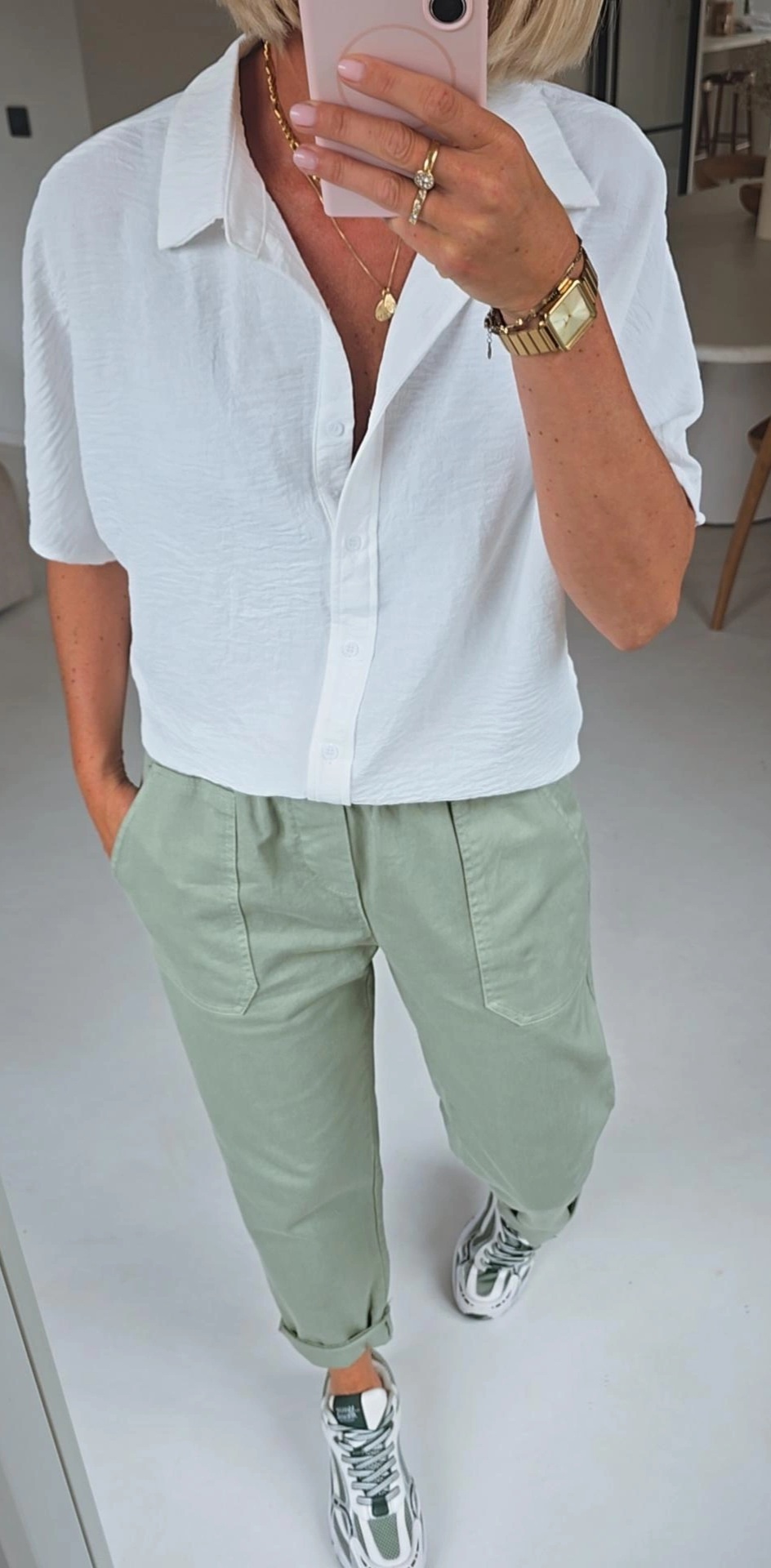 BEVIN cotton paperbag pants soft khaki