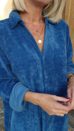 RHEA WINTER soft velvet maxi shirt dress petrol