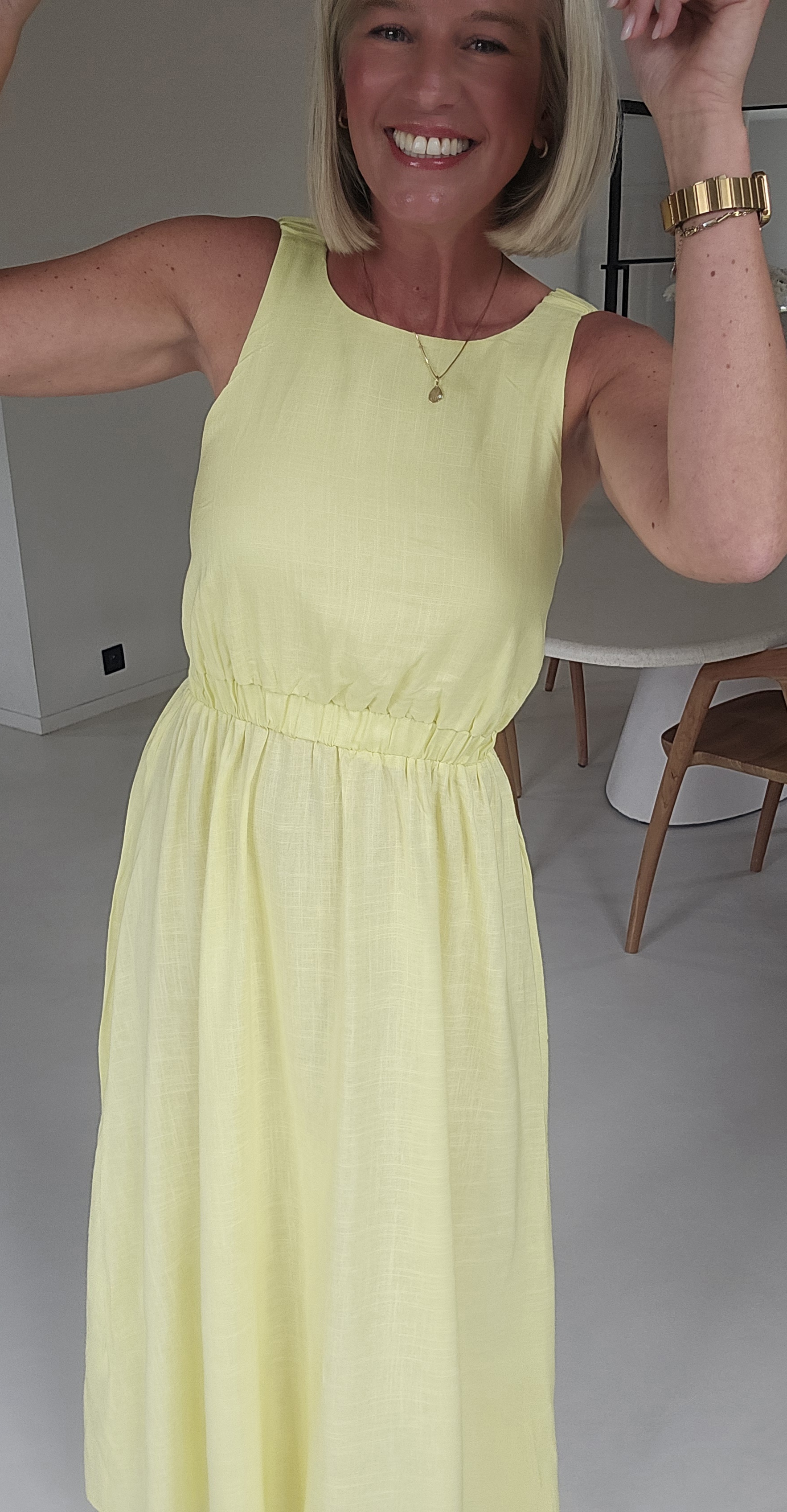 LIVIA maxi viscose linen dress soft yellow