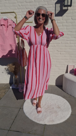 POSITANO maxi tetra dress striped raspberry