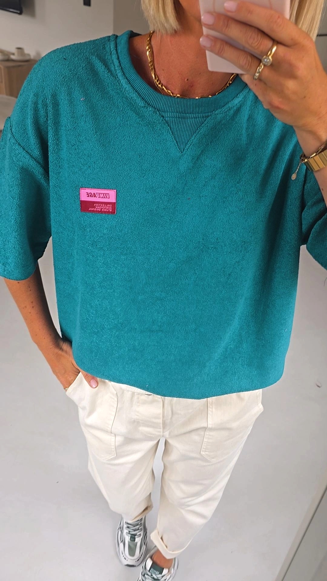 VINTAGE short-sleeved terry sweatshirt teal