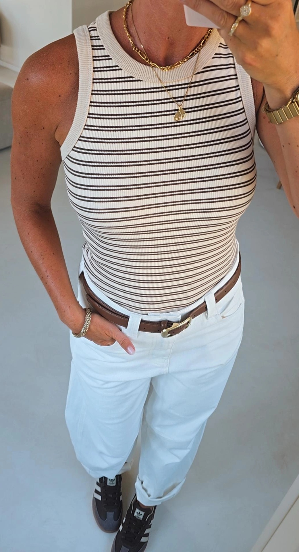 INCI striped cotton top beige