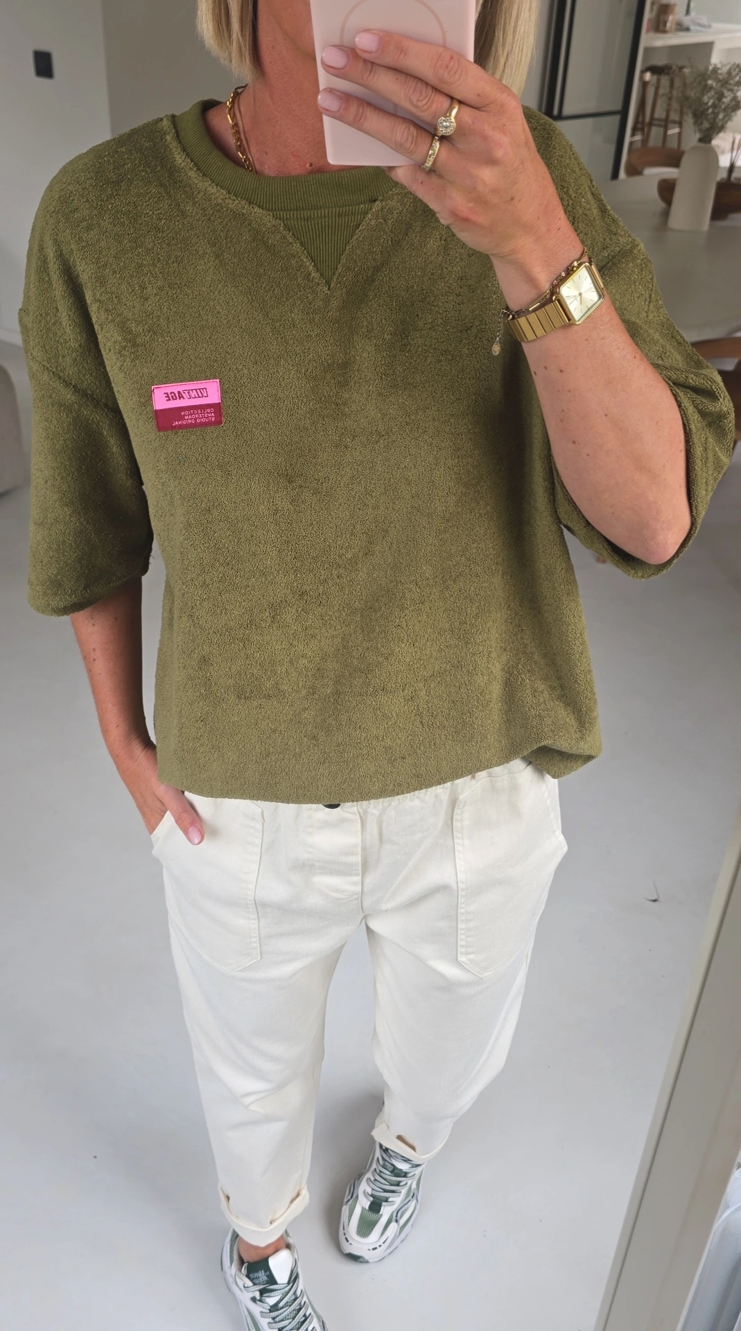 VINTAGE short-sleeved terry sweatshirt khaki