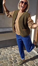 MELIA sleeveless teddy jacket khaki and camel