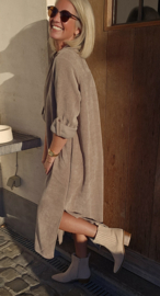 RHEA WINTER soft velvet maxi shirt dress taupe