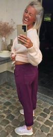 VLORANNE loose cotton pants with belt plum