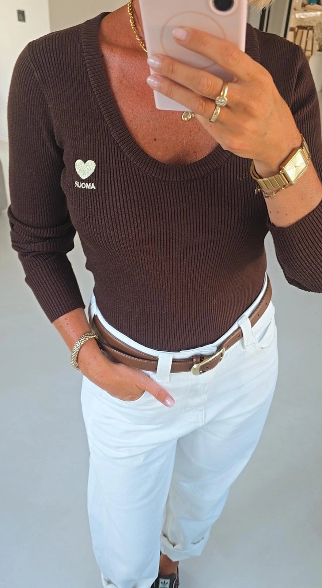 AMOUR warm v-neck longsleeve chocolat