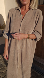 RHEA WINTER soft velvet maxi shirt dress taupe