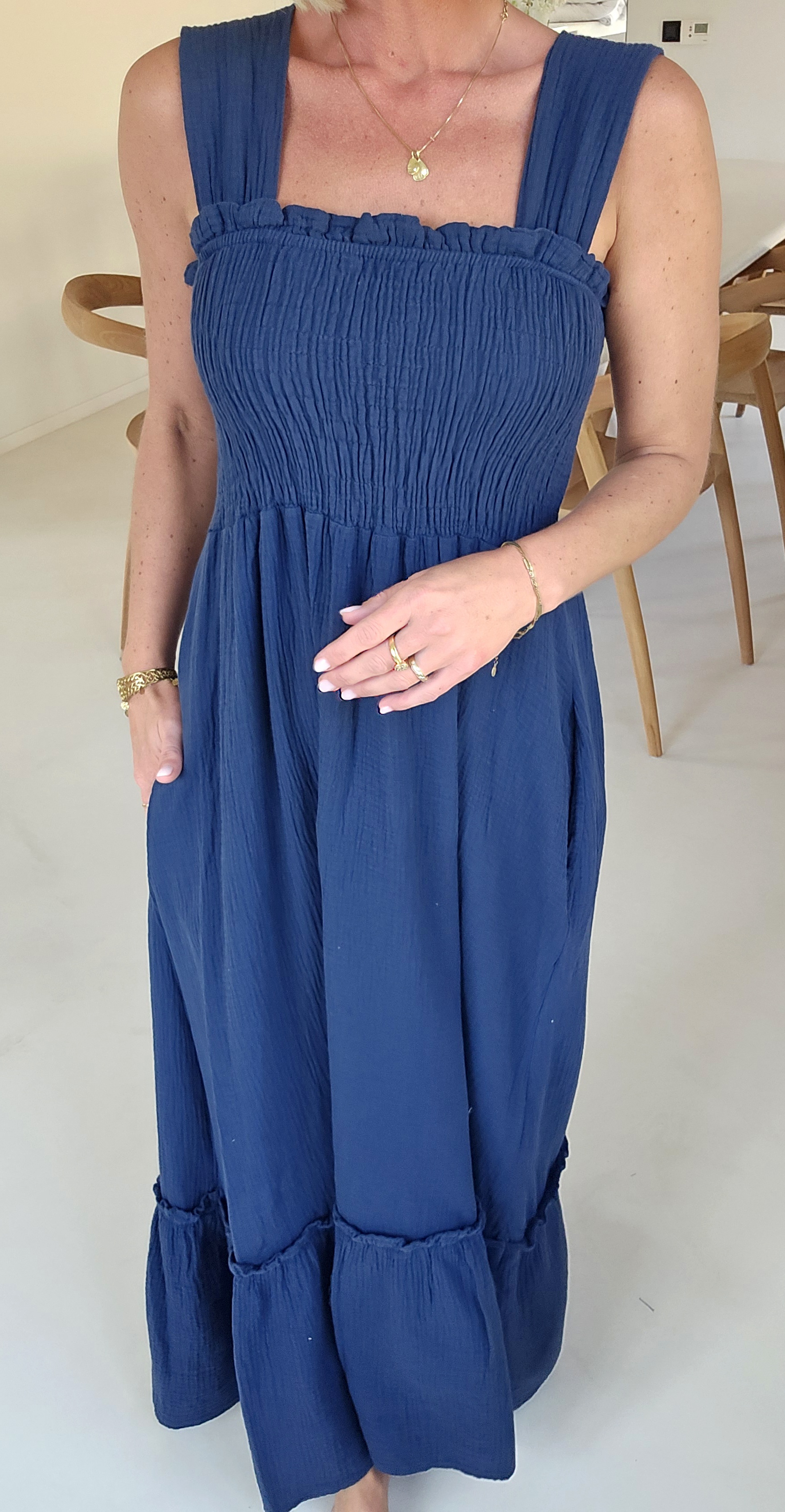 TONIA maxi tetra smock dress navy